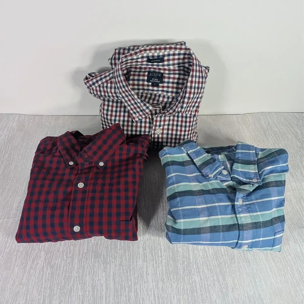 J. Crew Button Up Shirts Mens Large Multicolor Long Sleeve Lot Bundle of 3